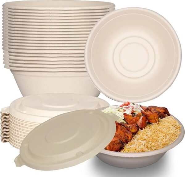 40 Oz 8" Bowl Sugarcane Bagasse Natural/tan Compostable Round 300/c...