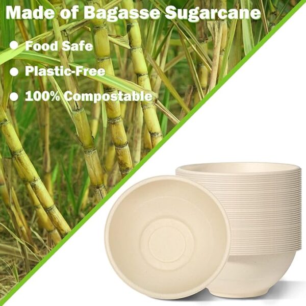 40 Oz 8" Bowl Sugarcane Bagasse Natural/tan Compostable Round 300/c...