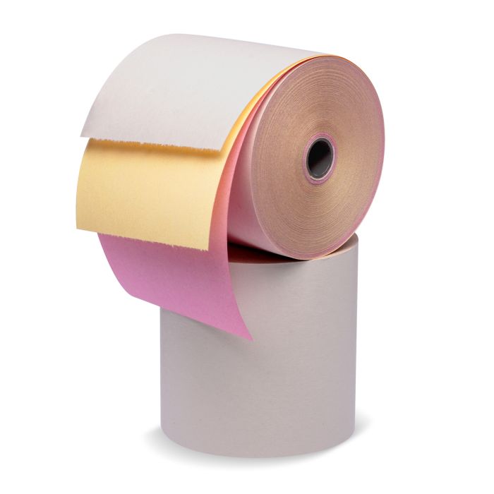 Iconex 3 in x 67 ft Three-Ply Carbonless Paper, White/Canary/Pink, 50 Per Carton - Image 3
