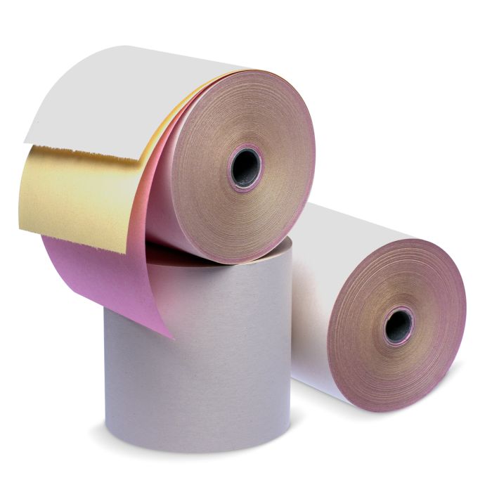 Iconex 3 in x 67 ft Three-Ply Carbonless Paper, White/Canary/Pink, 50 Per Carton - Image 2