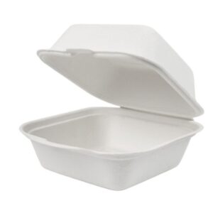 6" X 6" X 3" White Compostable Sugar Cane/bagasse Hinged-lid Container 500/case