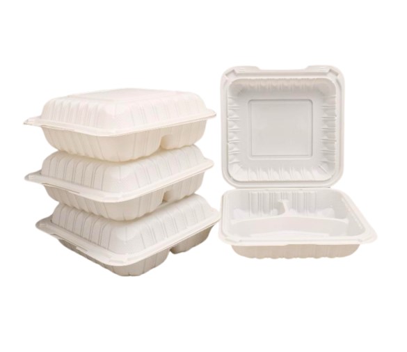 8.25" X 7.55" Clamshell MFPP Container 3-compartment Center Slide Lock 150/case - Image 4