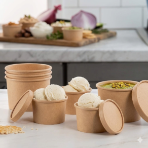 Watson Distributing 12 OZ Paper Ice Cream/soup Cup With Paper Lid Combo Brown 250 Sets/case