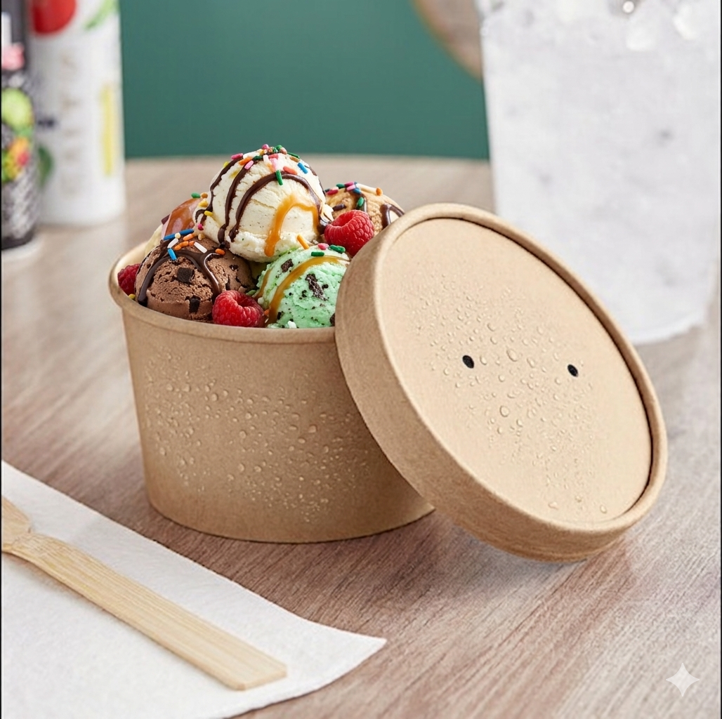 Watson Distributing 8 OZ Paper Ice Cream/soup Cup With Vented Paper Lid Combo Brown 250/case