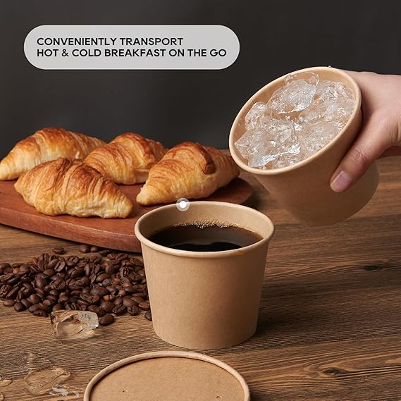 Watson Distributing 8 OZ Paper Ice Cream/soup Cup With Vented Paper Lid Combo Brown 250/case - Image 4