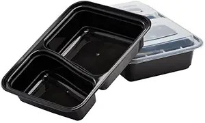 34 OZ Black Rectangular Microwaveable Container With Lid 2-compartment 150/case - Image 3