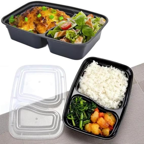 34 OZ Black Rectangular Microwaveable Container With Lid 2-compartment 150/case - Image 4