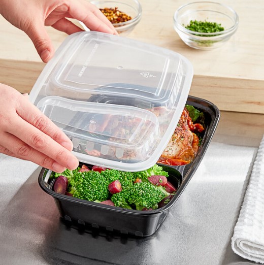 34 OZ Black Rectangular Microwaveable Container With Lid 2-compartment 150/case - Image 2