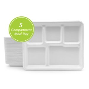 Plate Bagasse Rectangular Tray 5-Compartment 500/case