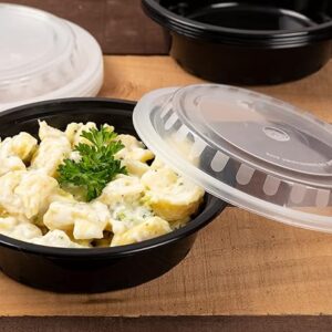 16 Oz 6" Black Microwaveable Flat Round Bowl With Clear Lid 150/case)
