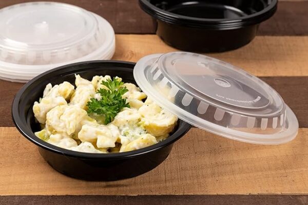 16 Oz 6" Black Microwaveable Flat Round Bowl With Clear Lid 150/case)
