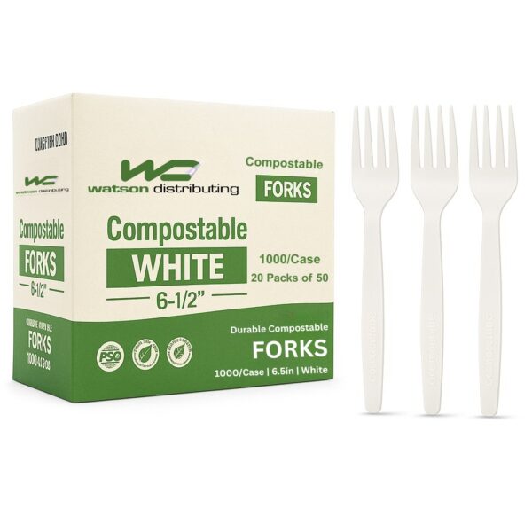 Compostable Heavy Weight Fork Cpla Plastic White 6-1/2" 1000/case)