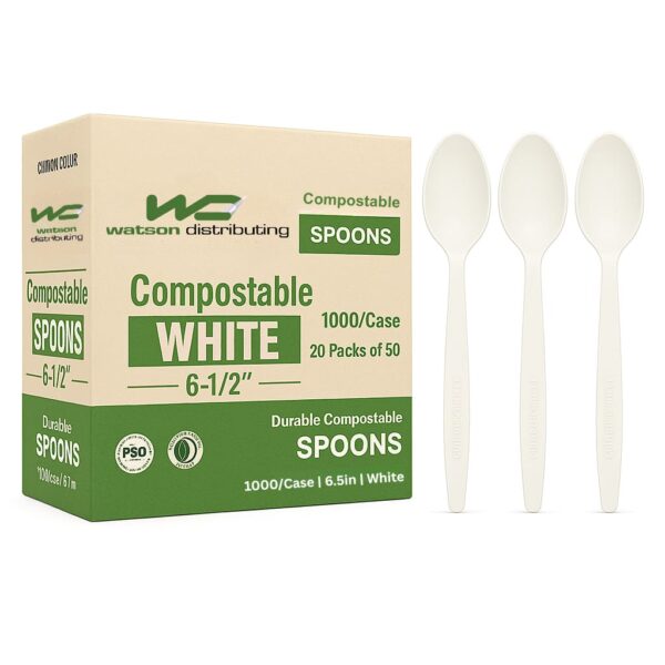 Compostable Heavy Weight Spoon Cpla Plastic White 6-1/2" 1000/case)
