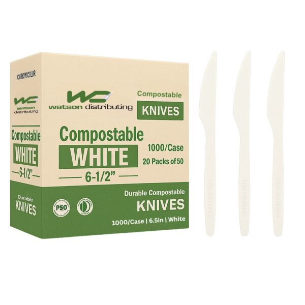 Compostable Heavy Weight Knife Cpla Plastic White 6-1/2" 1000/case)
