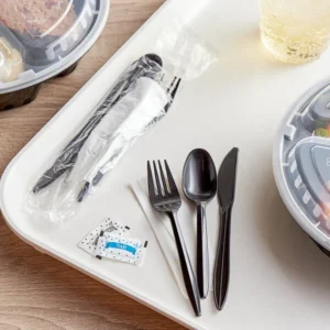 Medium Weight Wrapped Black Plastic Cutlery Set With Napkin And Salt And Pepper 250/case