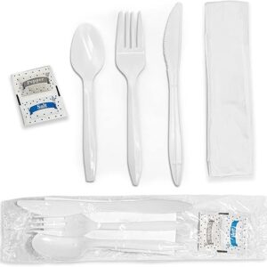 Medium Weight Individually Wrapped White Cutlery Set With Napkin, Salt And Pepper 250/case)