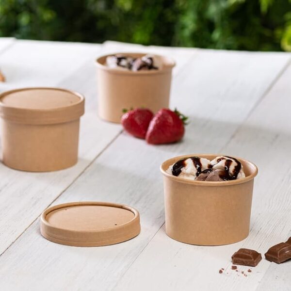 12 Oz Paper Ice Cream/soup Cup With Paper Lid Combo Brown 250 Sets/case)