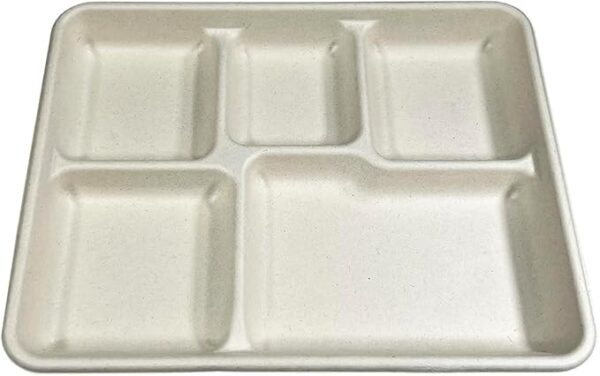 Plate Bagasse Rectangular Tray 5-compartment 500/case)