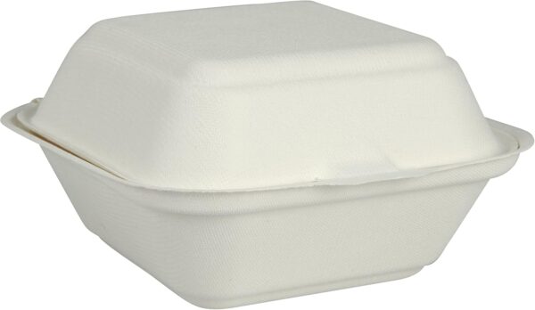6" X 6" X 3" White Compostable Sugar Cane/bagasse Hinged-lid Container 500/case)